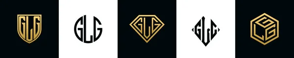 Initial Letters Glg Logo Designs Bundle Collection Incorporated Shield Diamond — 스톡 벡터