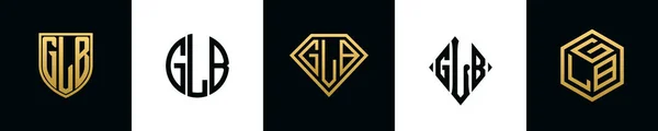 Initial Letters Glb Logo Designs Bundle Collection Incorporated Shield Diamond — ストックベクタ