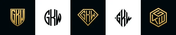 Initial Letters Gkw Logo Designs Bundle Collection Incorporated Shield Diamond — Stok Vektör