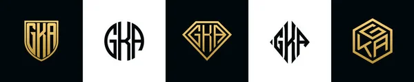 Initial Letters Gka Logo Designs Bundle Collection Incorporated Shield Diamond — Vetor de Stock