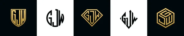 Initial Letters Gjw Logo Designs Bundle Collection Incorporated Shield Diamond — 图库矢量图片
