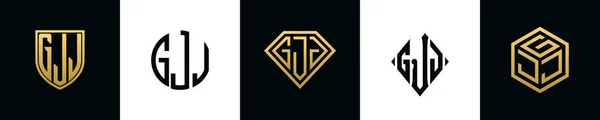 Initial Letters Gjj Logo Designs Bundle Collection Incorporated Shield Diamond — Stockvector