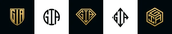 Initial Letters Gia Logo Designs Bundle Collection Incorporated Shield Diamond — ストックベクタ