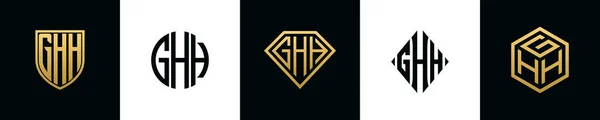 Initial Letters Ghh Logo Designs Bundle Collection Incorporated Shield Diamond — 스톡 벡터