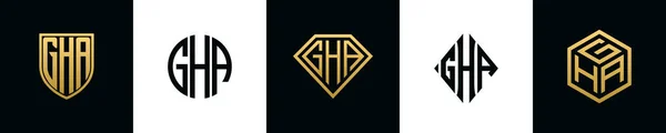 Initial Letters Gha Logo Designs Bundle Collection Incorporated Shield Diamond — Vettoriale Stock