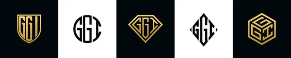Initial Letters Ggi Logo Designs Bundle Collection Incorporated Shield Diamond — ストックベクタ
