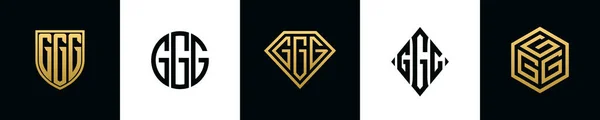 Initial Letters Ggg Logo Designs Bundle Collection Incorporated Shield Diamond — Vettoriale Stock