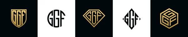 Initial Letters Ggf Logo Designs Bundle Collection Incorporated Shield Diamond — Vettoriale Stock