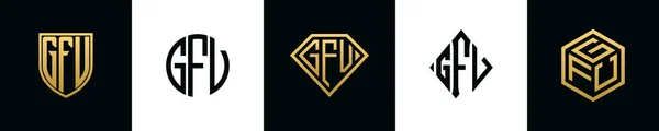 Initial Letters Gfv Logo Designs Bundle Collection Incorporated Shield Diamond — Archivo Imágenes Vectoriales