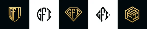 Initial Letters Gfi Logo Designs Bundle Collection Incorporated Shield Diamond — Stok Vektör