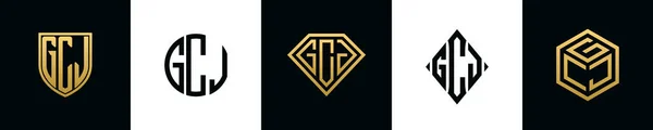 Initial Letters Gcj Logo Designs Bundle Collection Incorporated Shield Diamond — Stockvektor