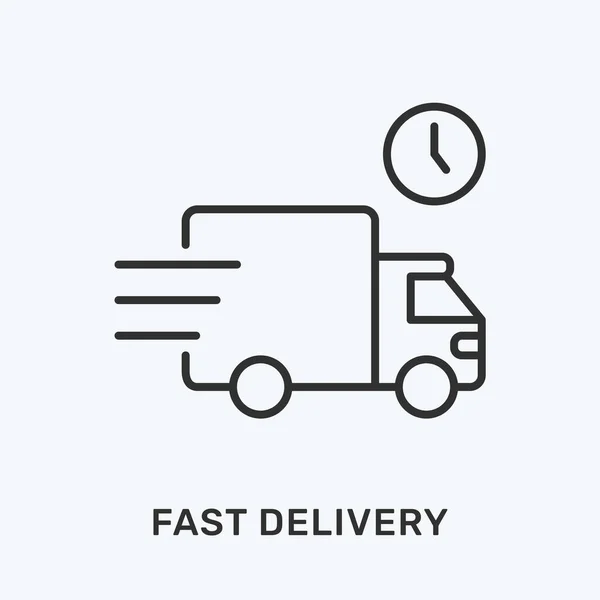 Fast delivery line icon. Vector illustration of van and clock. Black outline pictogram for courier service — Stock Vector
