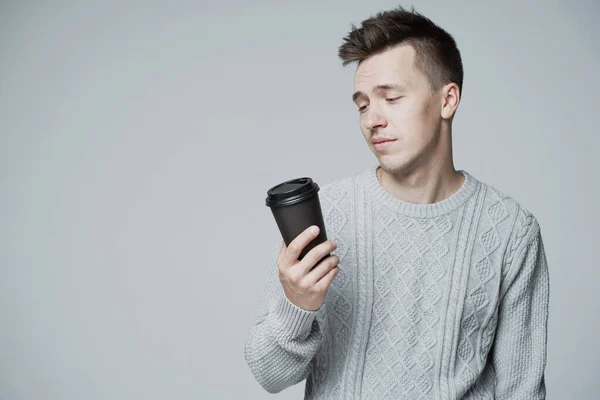 Man Dark Haired Student Caucasian Appearance Holdin — Stock Photo, Image