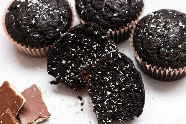 Шоколадні Кекси Сірому Фоні Tark Chocolate Dessert — стокове фото