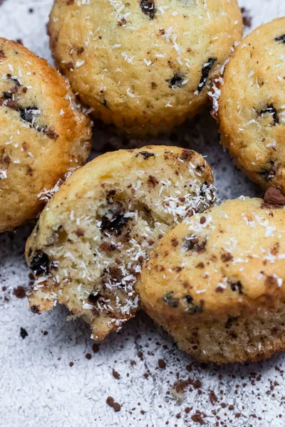 Muffins Chocolate Chips White Flour Sweets — Fotografia de Stock