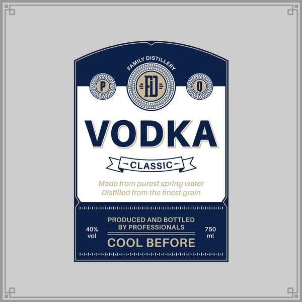 Vector Vodka Πρότυπο Ετικέτα Απομονώνονται Ένα Γκρι Φόντο Απόσταξη Στοιχείων — Διανυσματικό Αρχείο