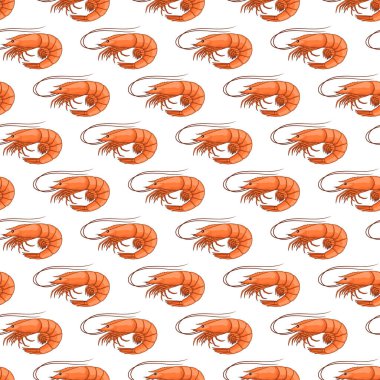 Vektör karides pürüzsüz desen, deniz ürünleri arka planı