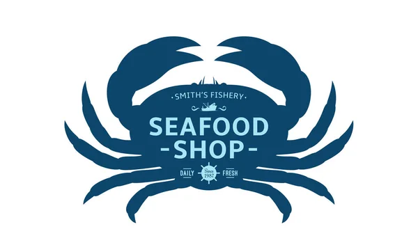Label Toko Seafood Siluet Kepiting Templat Lambang Makanan Laut Dan - Stok Vektor