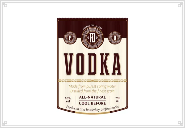 Vector Vodka Label Template Isolated White Background Distilling Business Branding — Stock Vector