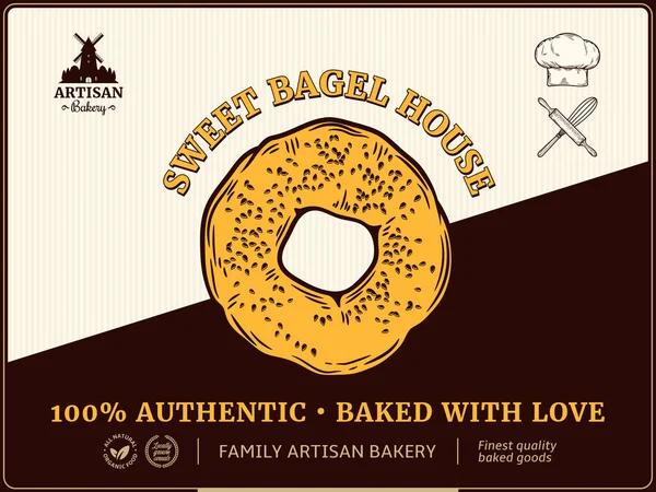 烘焙产品品牌和包装的烘焙标签和包装设计模板 矢量百吉饼插图 — 图库矢量图片