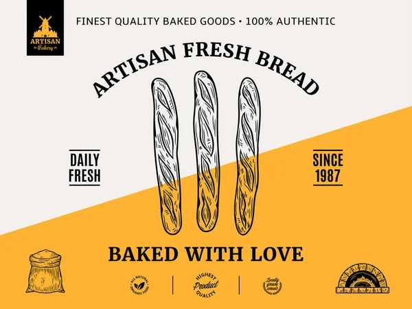 烘焙产品品牌和包装的烘焙标签和包装设计模板 矢量Baguette插图 — 图库矢量图片