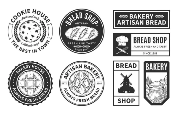 Set Vector Bakery Bread Shop Logo Badges Icons Isolated White — Stock Vector