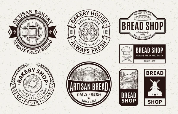 Set Van Vector Bakkerij Brood Winkel Logo Badges Pictogrammen — Stockvector