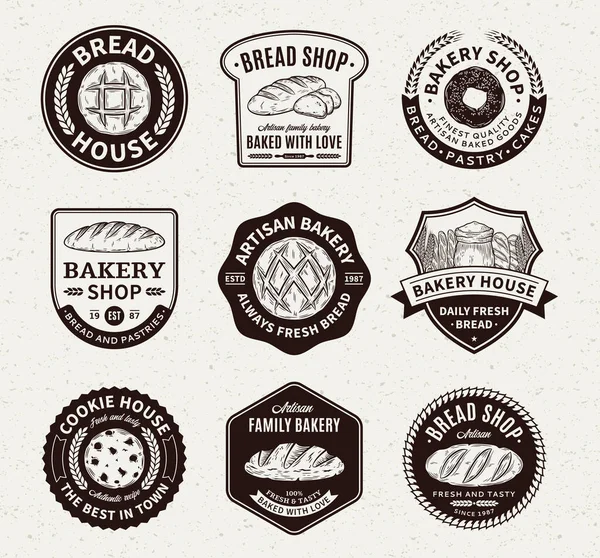 ベクトルベーカリーとパンのロゴ アイコンやラベルデザインテンプレート — ストックベクタ