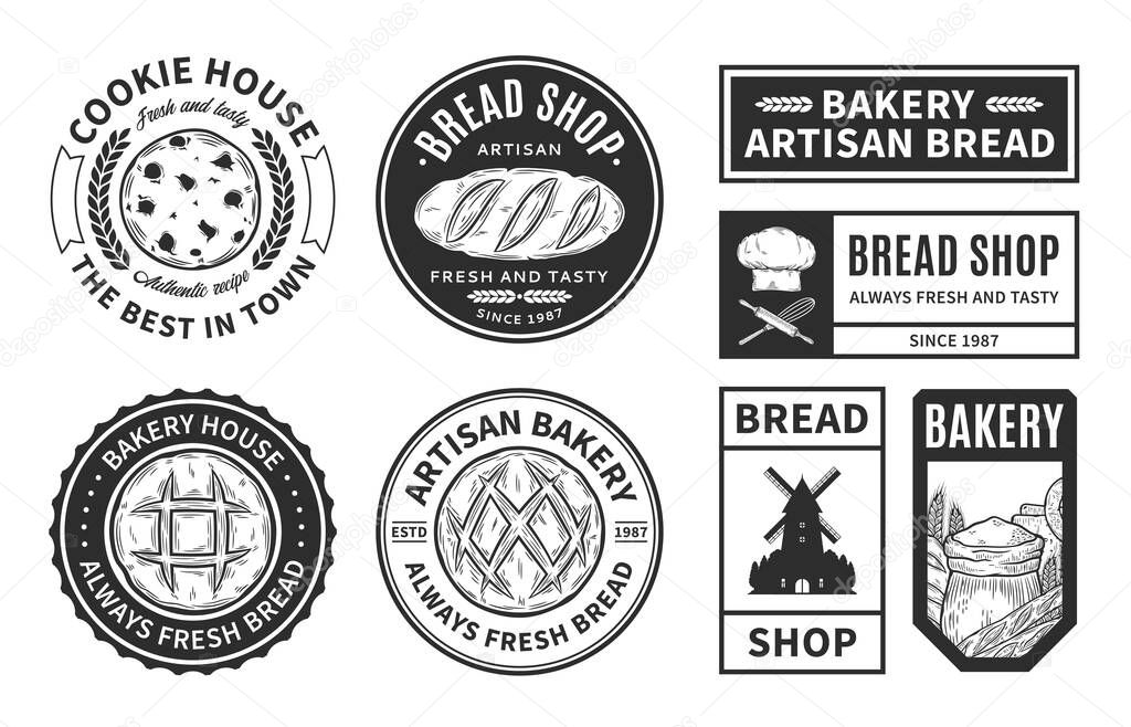 Set of vector bakery and bread shop logo, badges and icons isolated on a white background