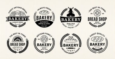 Vektör fırını ve ekmek etiketleri, simgeler ve tasarım elemanları