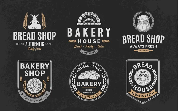 Logo Boulangerie Pain Icônes Éléments Design Sur Fond Sombre — Image vectorielle