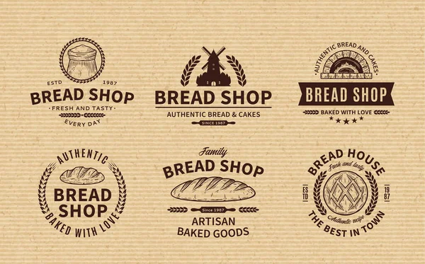 Bakkerij Brood Logo Iconen Design Elementen — Stockvector