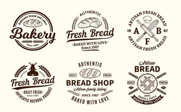 Set Van Vector Bakkerij Brood Vintage Logo Badges Pictogrammen — Stockvector