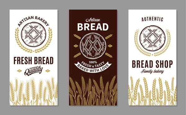 Bakery Shop Banner Templates Backgrounds Wheat Ears —  Vetores de Stock