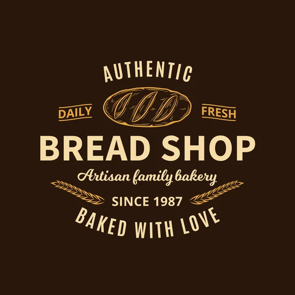 向量面包店或面包复古标志在黑暗的背景 烘焙产品品牌及包装面包店设计模式 — 图库矢量图片