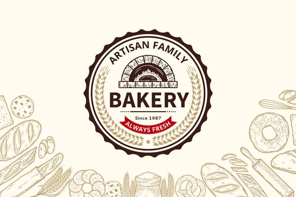 病媒面包店或面包标识 烘焙产品品牌和包装的烘焙设计模板 病媒面包插图 — 图库矢量图片
