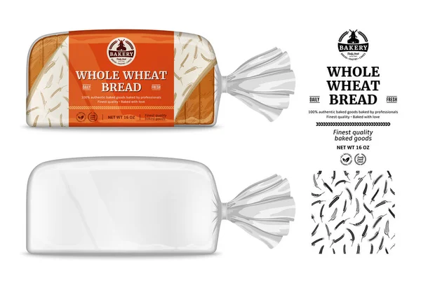 Vector Bread Packaging Horizontal Label Design Transparent Plastic Bag Packaging — Vetor de Stock