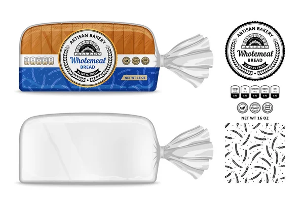 Vector Bread Packaging Design Transparent Plastic Bag Packaging Mockup — Vetor de Stock