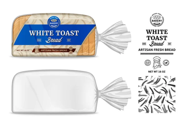 Vector Bread Packaging Horizontal Label Design Transparent Plastic Bag Packaging — Stock vektor