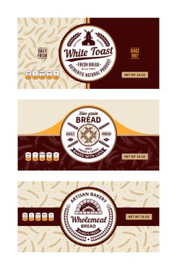 Bread labels in modern style. Vector bakery illustrations and cereal crops patterns