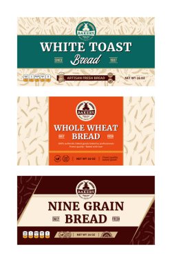 Bread labels in modern style. Vector bakery illustrations and cereal crops patterns