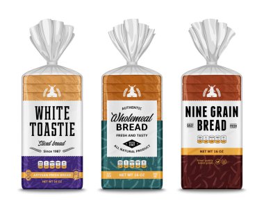 Vector bread packaging and vertical label design. Bakery illustrations and cereal crops patterns