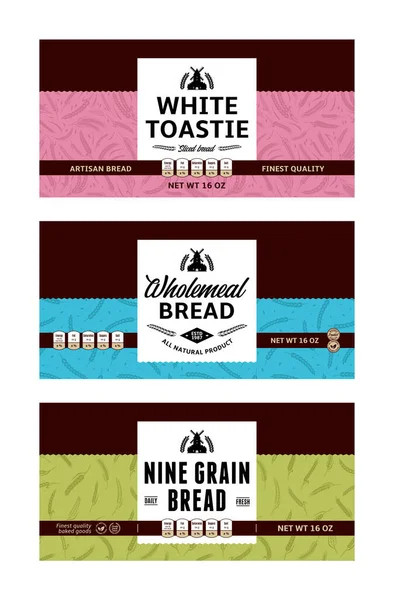 Bread Labels Modern Style Vector Bakery Illustrations Cereal Crops Patterns — Stockvector