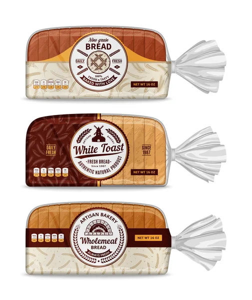 Vector Bread Packaging Horizontal Label Design Bakery Illustrations Cereal Crops —  Vetores de Stock