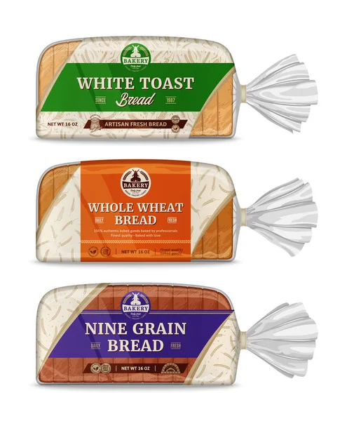 Vector Bread Packaging Horizontal Label Design Bakery Illustrations Cereal Crops — Stockvektor