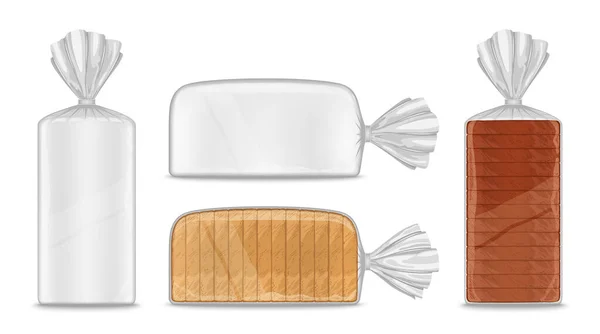 Vector Bread Packaging Illustration Transparent Plastic Bag Mockup — Stok Vektör