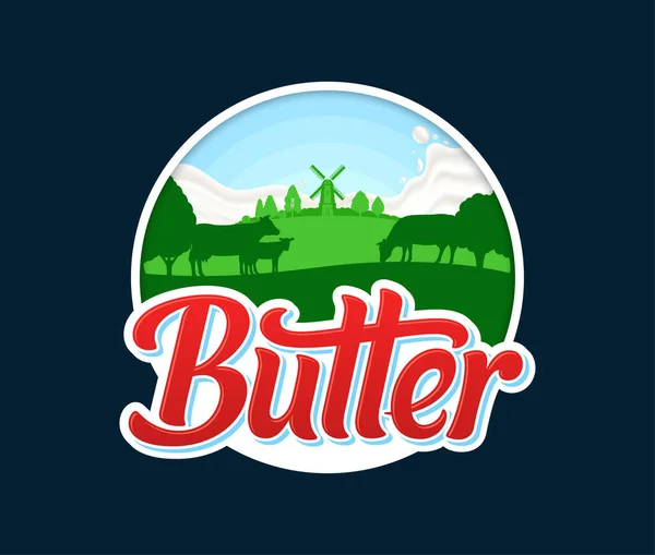 Vector Butter Logo Cows Calves Farm Butter Calligraphic Logotype — Stockvektor