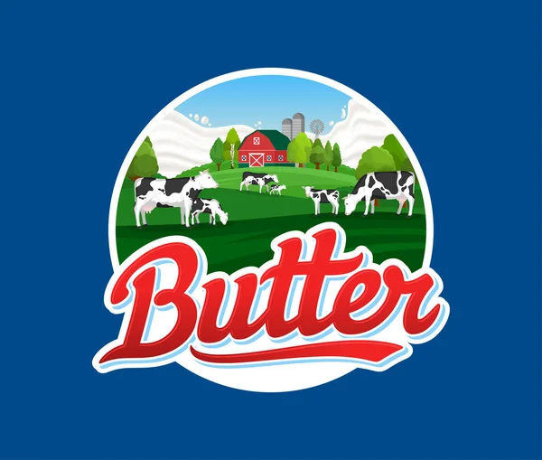 Vector Butter Logo Cows Calves Farm Butter Calligraphic Logotype — Stockvector