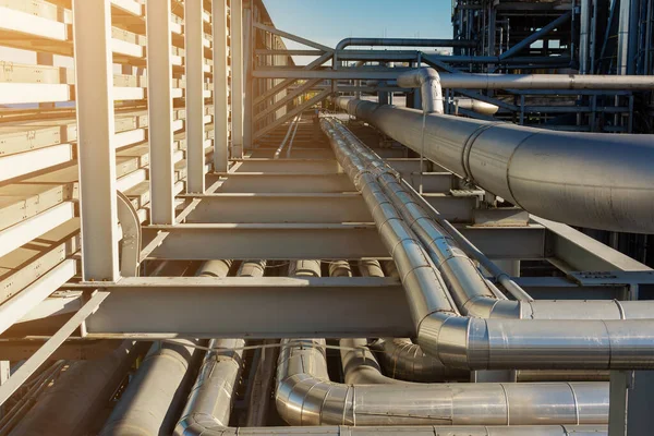 Steel Long Pipes Elbow Pipes Oil Plant Station Oil Refinery — Stock Photo, Image
