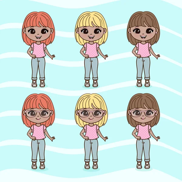 Cute Little Girls Illustration - Stok Vektor